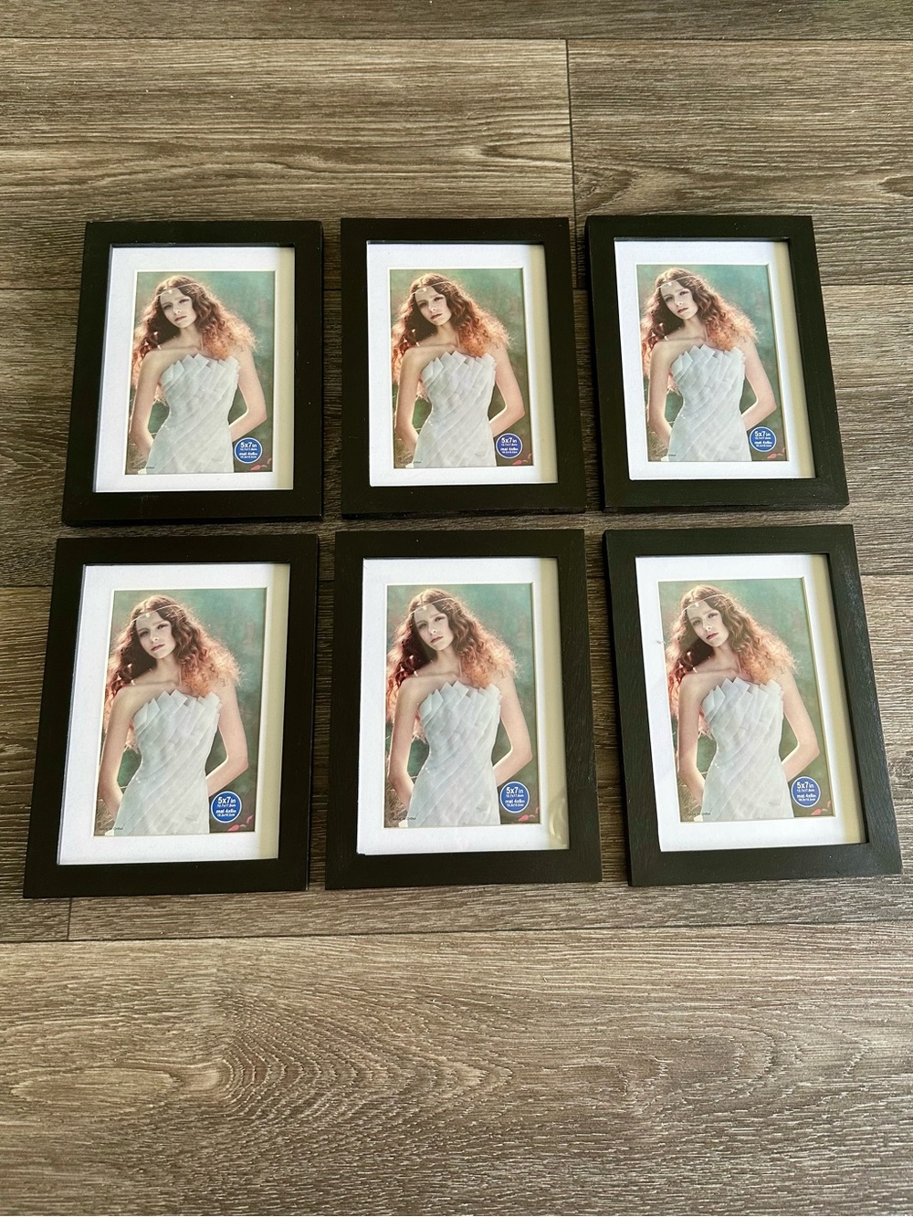 Set of 6 Black Wood Picture Frames 5x7 with 4x6 Mat Gallery Wall Decor